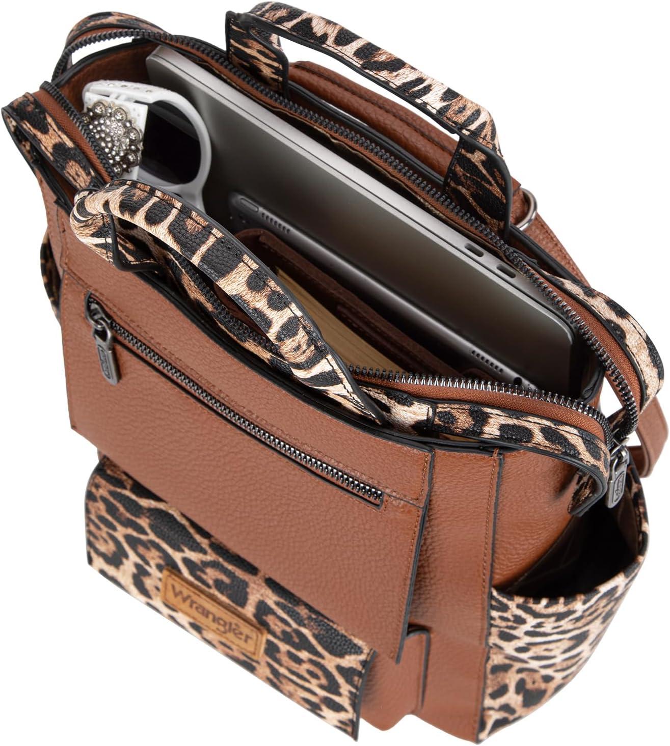 imageMontana West Wrangler Cow Print Backpack Purse for Women Vegan Leather Ladies Convertible Backpack Stylish Anti Theft Backpack with Adjustable StrapA Patten Leopard Print