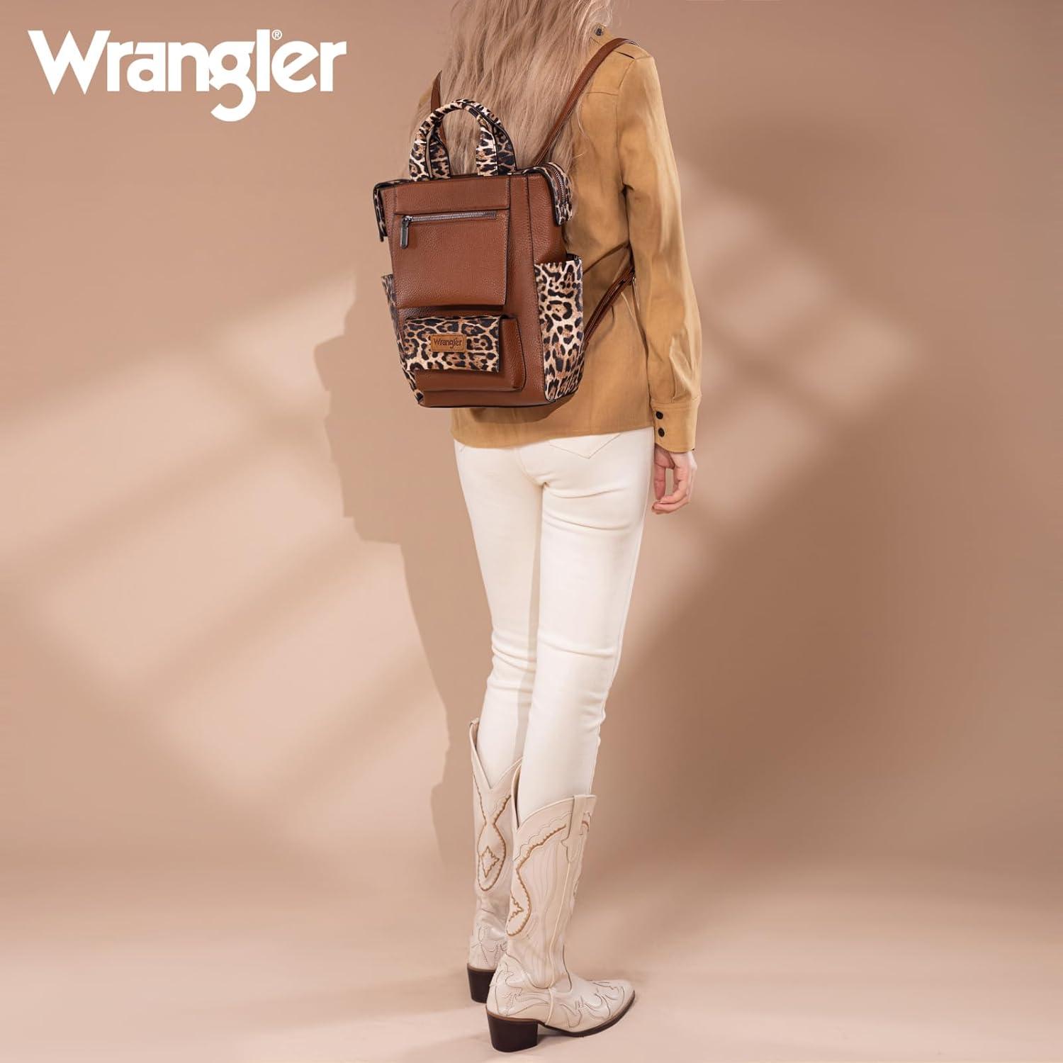 imageMontana West Wrangler Cow Print Backpack Purse for Women Vegan Leather Ladies Convertible Backpack Stylish Anti Theft Backpack with Adjustable StrapA Patten Leopard Print