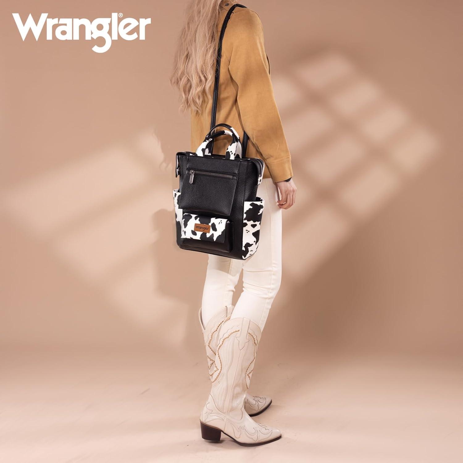 imageMontana West Wrangler Cow Print Backpack Purse for Women Vegan Leather Ladies Convertible Backpack Stylish Anti Theft Backpack with Adjustable StrapAclassic Black Print