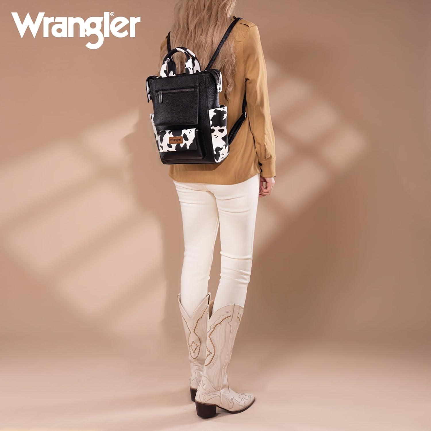 imageMontana West Wrangler Cow Print Backpack Purse for Women Vegan Leather Ladies Convertible Backpack Stylish Anti Theft Backpack with Adjustable StrapAclassic Black Print