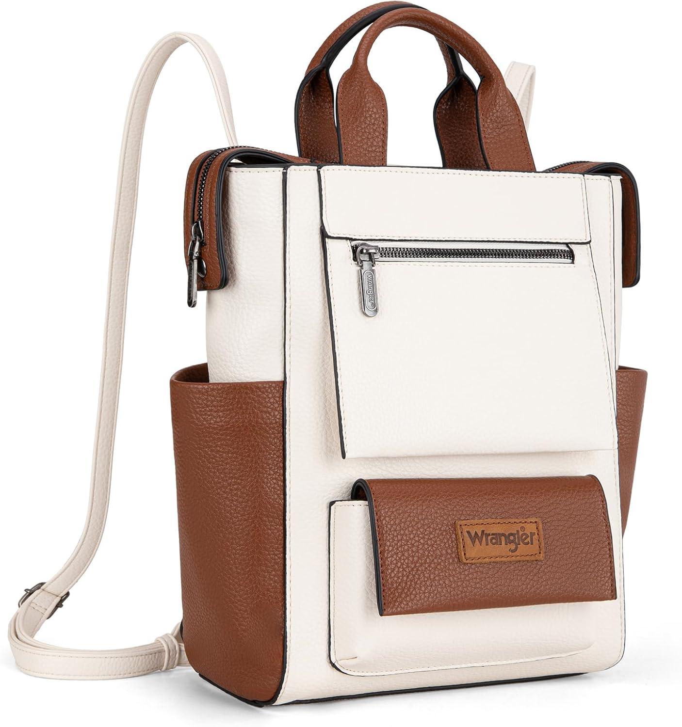 imageMontana West Wrangler Cow Print Backpack Purse for Women Vegan Leather Ladies Convertible Backpack Stylish Anti Theft Backpack with Adjustable StrapD Beige