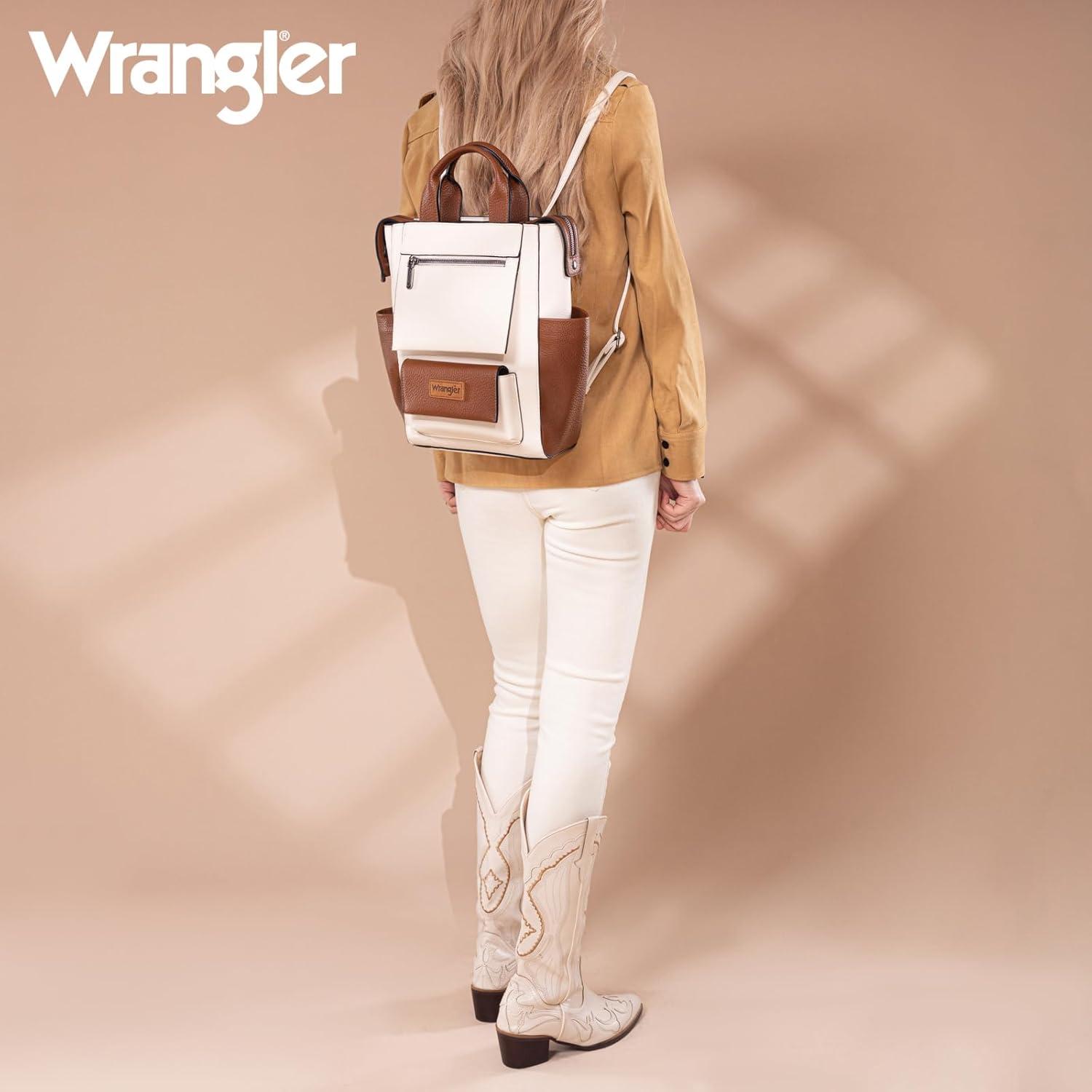 imageMontana West Wrangler Cow Print Backpack Purse for Women Vegan Leather Ladies Convertible Backpack Stylish Anti Theft Backpack with Adjustable StrapD Beige
