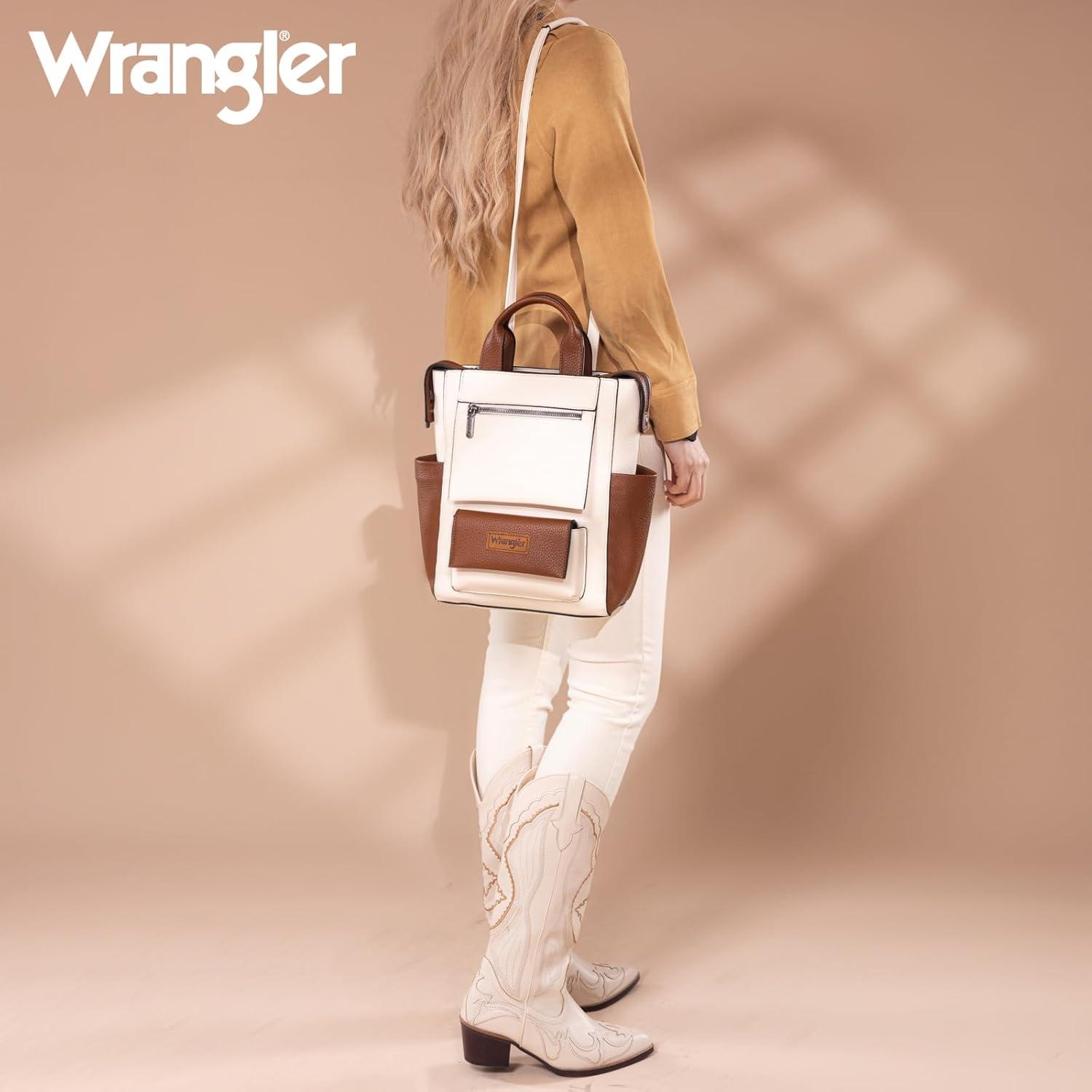 imageMontana West Wrangler Cow Print Backpack Purse for Women Vegan Leather Ladies Convertible Backpack Stylish Anti Theft Backpack with Adjustable StrapD Beige