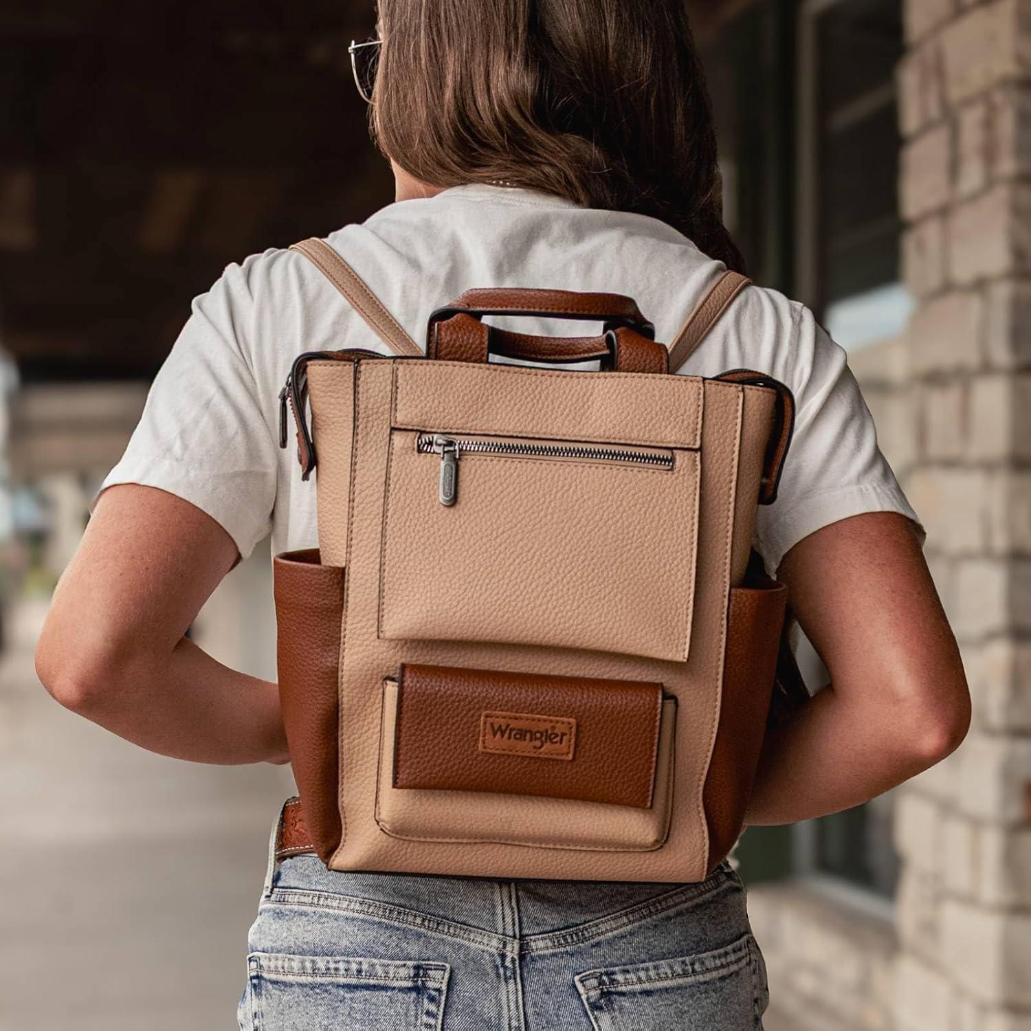 imageMontana West Wrangler Cow Print Backpack Purse for Women Vegan Leather Ladies Convertible Backpack Stylish Anti Theft Backpack with Adjustable StrapDclassic Tan