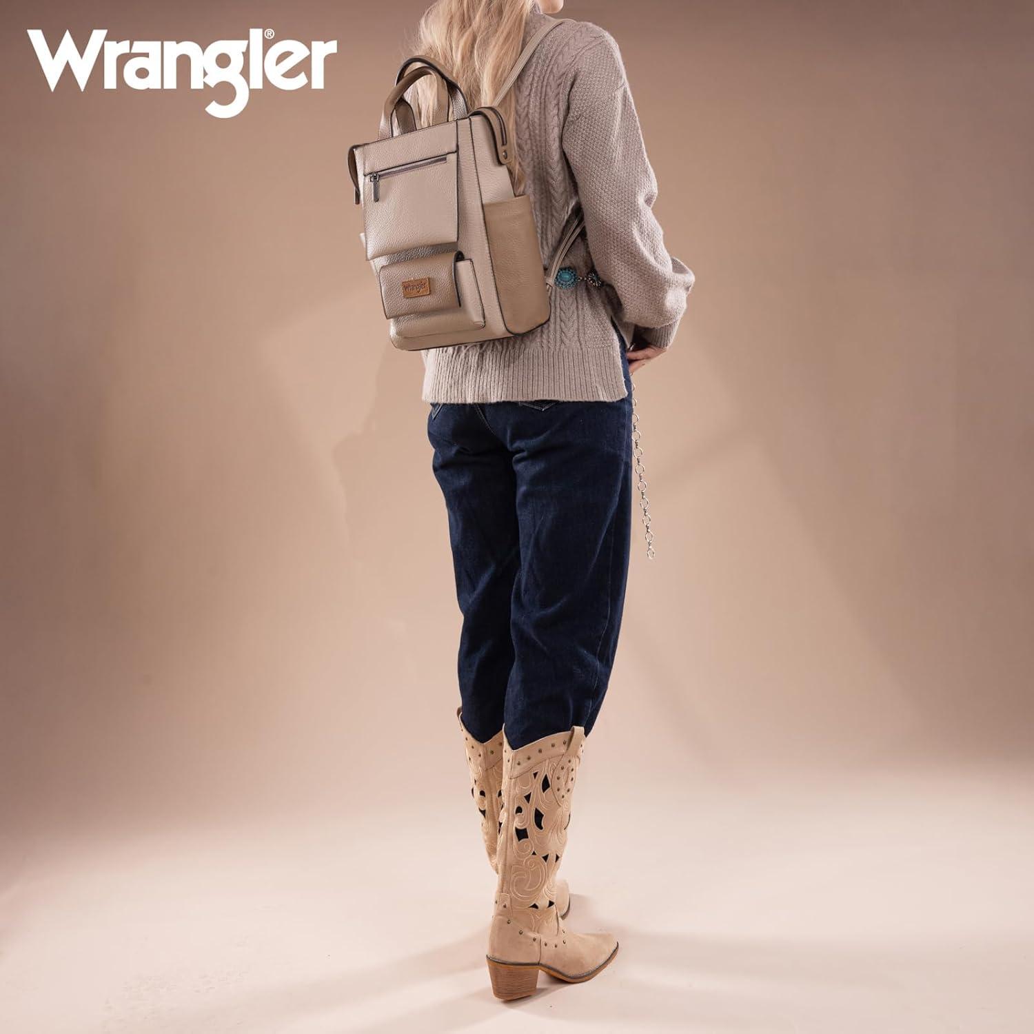 imageMontana West Wrangler Cow Print Backpack Purse for Women Vegan Leather Ladies Convertible Backpack Stylish Anti Theft Backpack with Adjustable StrapLight Khaki