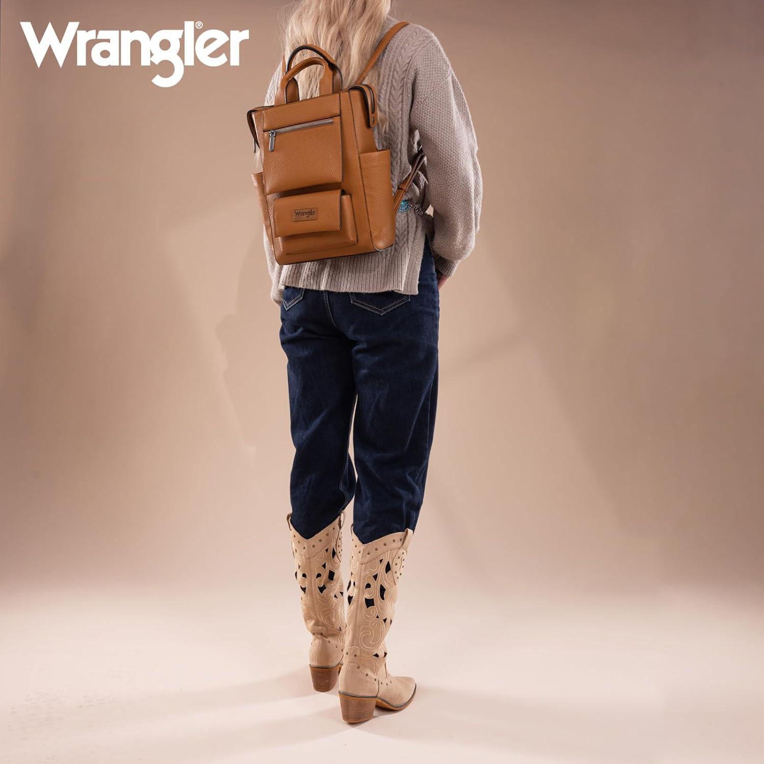imageMontana West Wrangler Cow Print Backpack Purse for Women Vegan Leather Ladies Convertible Backpack Stylish Anti Theft Backpack with Adjustable StrapLight Brown