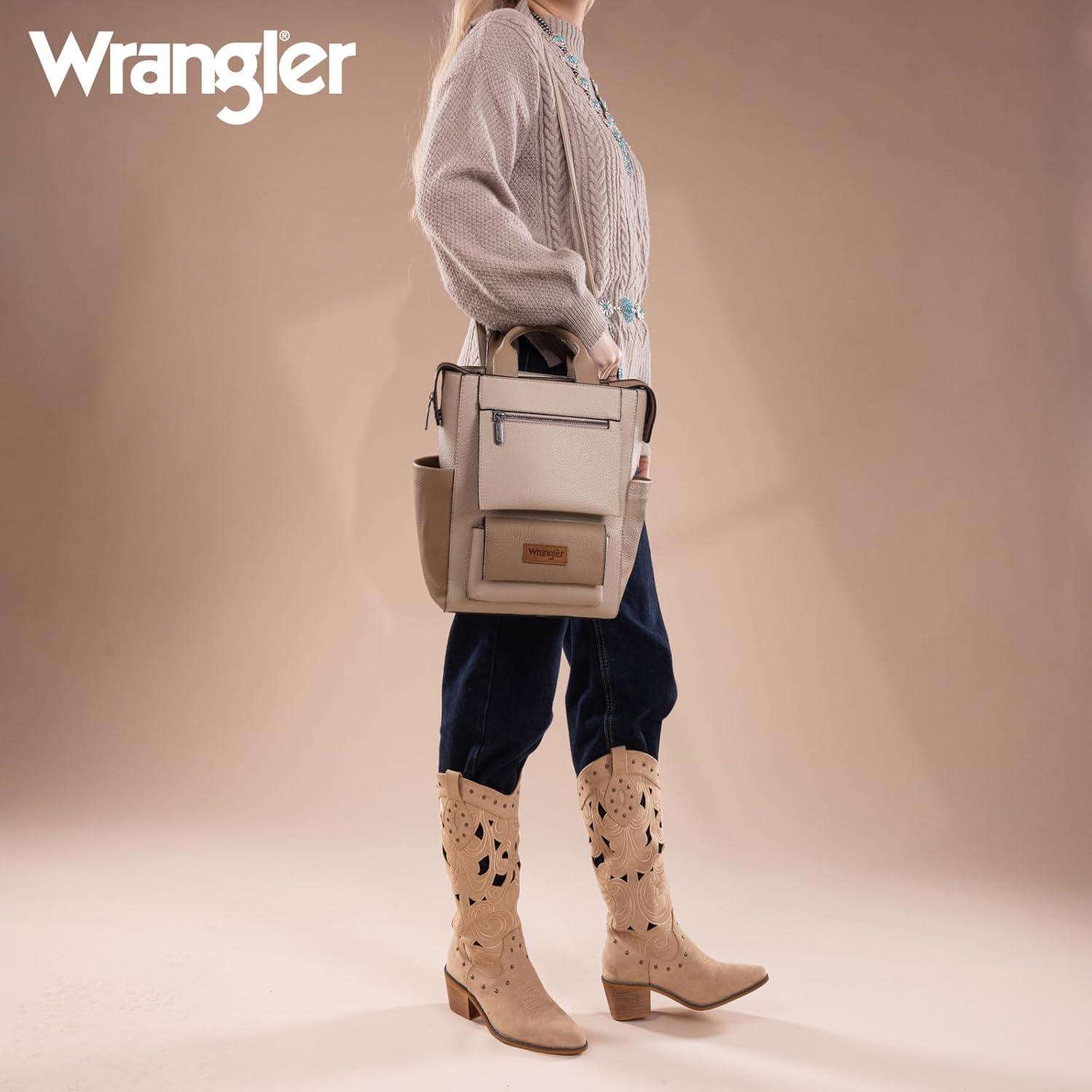 imageMontana West Wrangler Cow Print Backpack Purse for Women Vegan Leather Ladies Convertible Backpack Stylish Anti Theft Backpack with Adjustable StrapLight Khaki