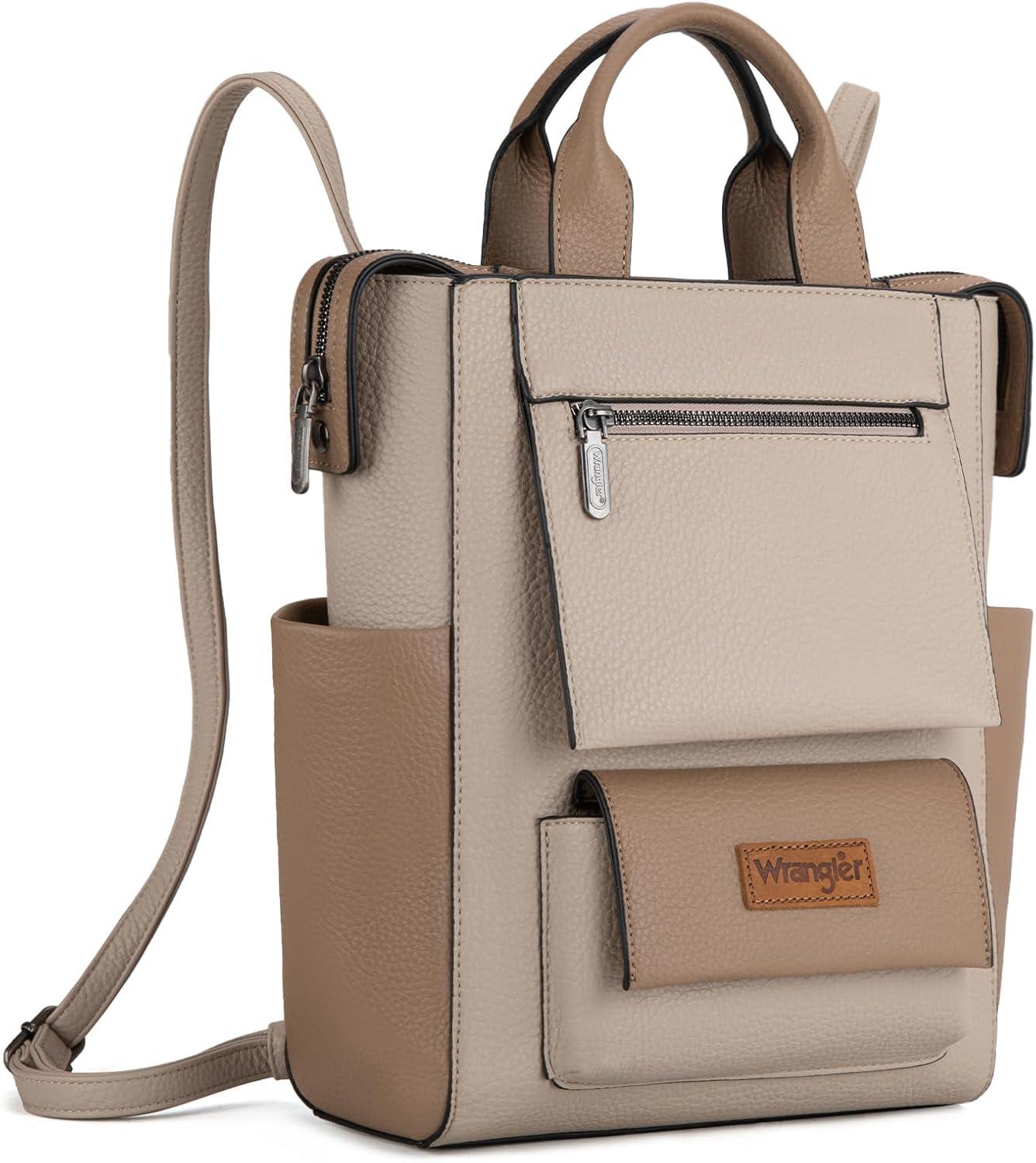 imageMontana West Wrangler Cow Print Backpack Purse for Women Vegan Leather Ladies Convertible Backpack Stylish Anti Theft Backpack with Adjustable StrapLight Khaki