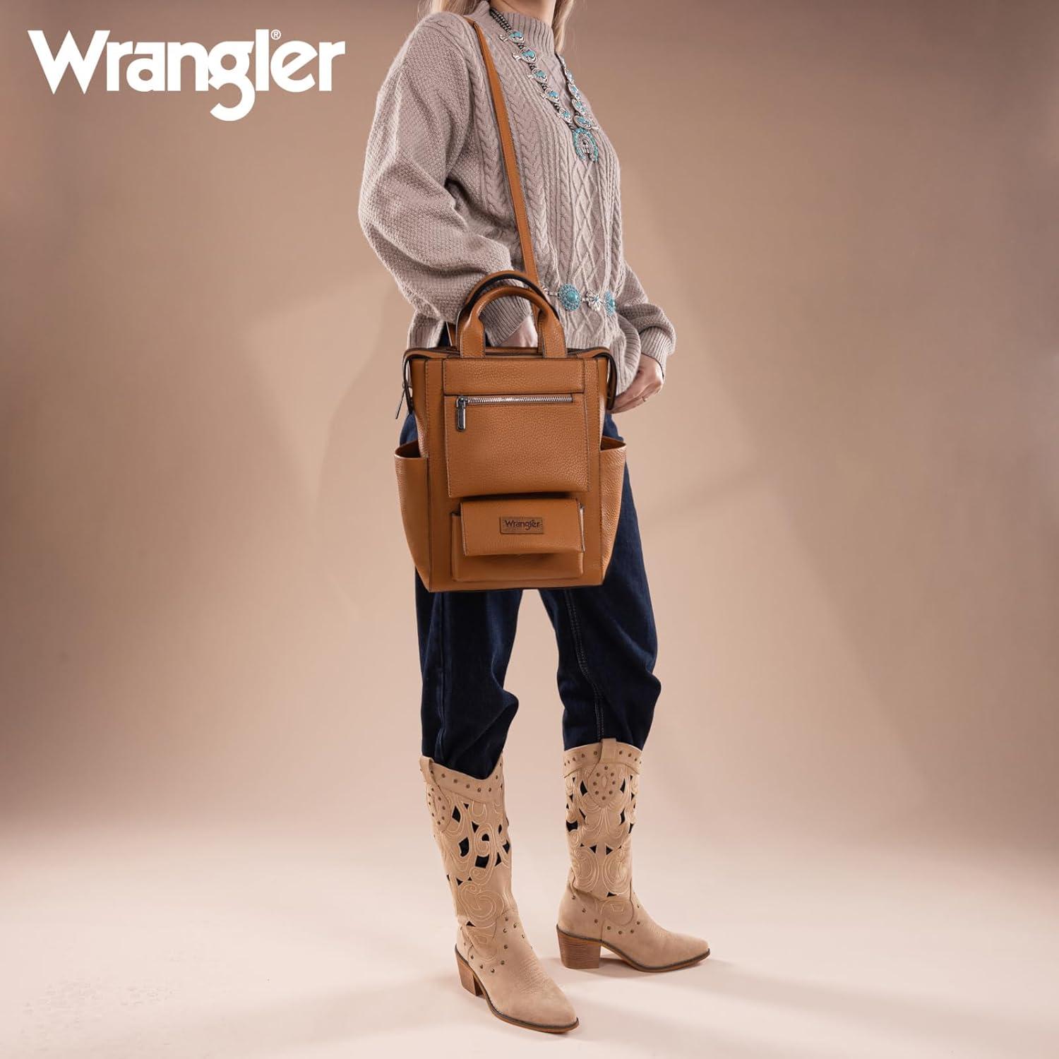 imageMontana West Wrangler Cow Print Backpack Purse for Women Vegan Leather Ladies Convertible Backpack Stylish Anti Theft Backpack with Adjustable StrapLight Brown