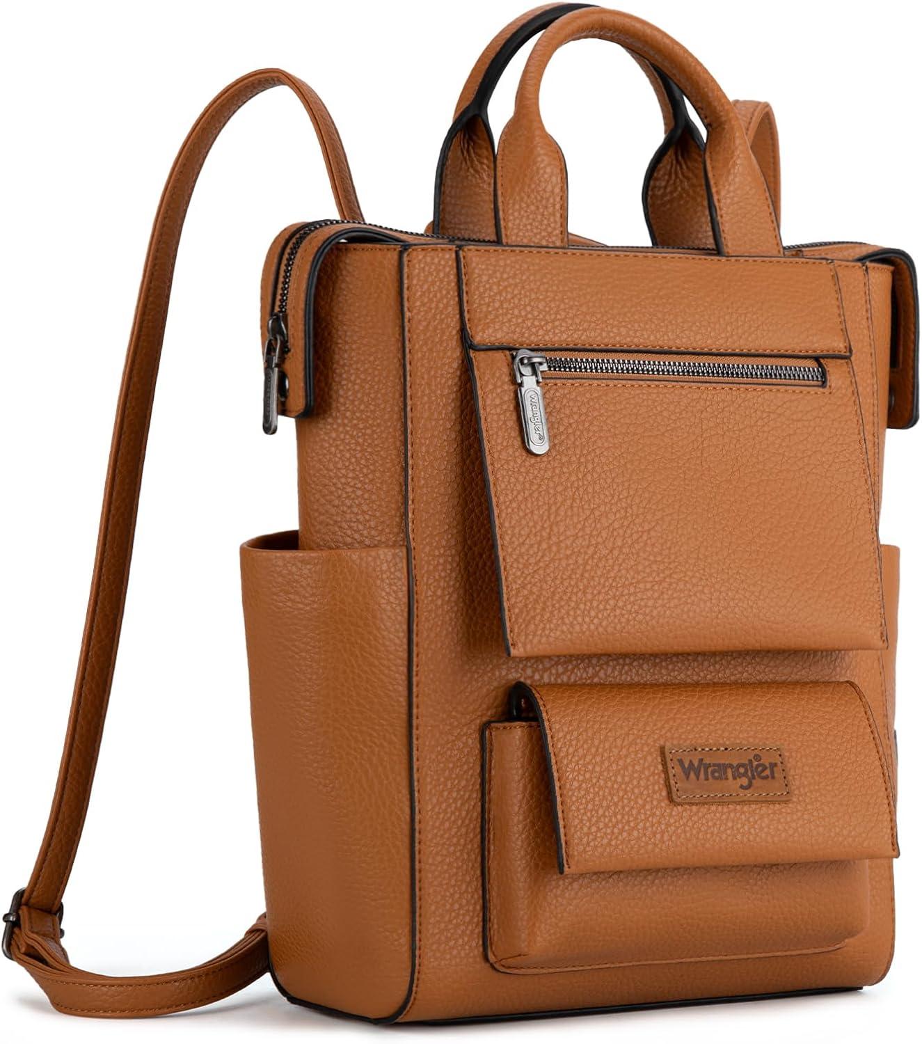 imageMontana West Wrangler Cow Print Backpack Purse for Women Vegan Leather Ladies Convertible Backpack Stylish Anti Theft Backpack with Adjustable StrapLight Brown