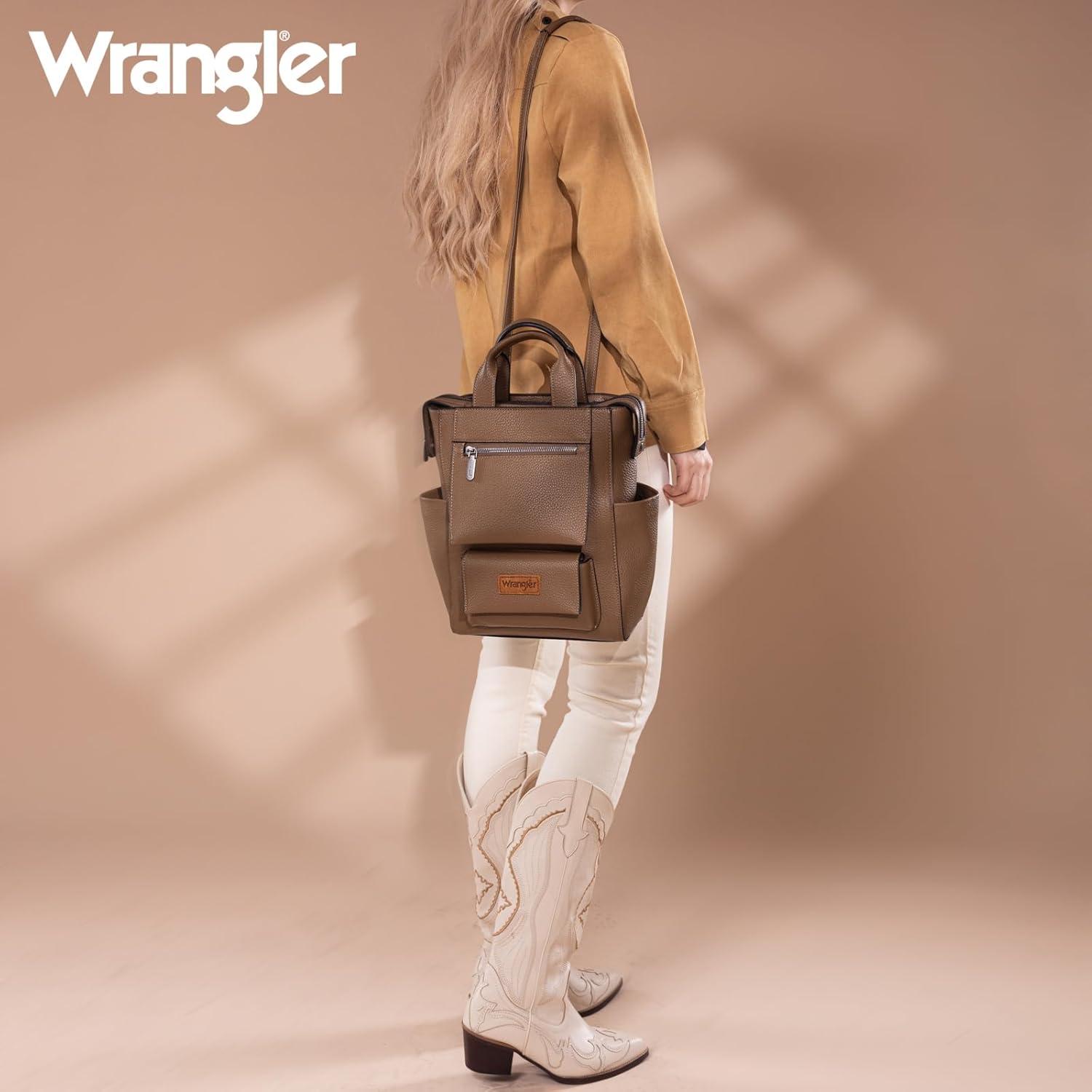 imageMontana West Wrangler Cow Print Backpack Purse for Women Vegan Leather Ladies Convertible Backpack Stylish Anti Theft Backpack with Adjustable StrapPatten Khaki