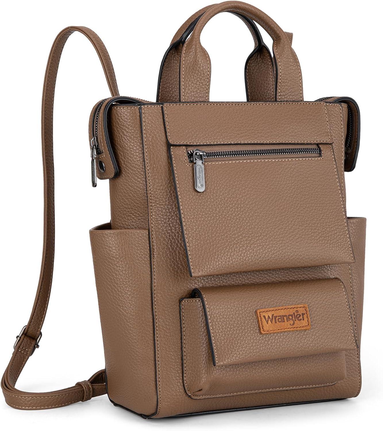 imageMontana West Wrangler Cow Print Backpack Purse for Women Vegan Leather Ladies Convertible Backpack Stylish Anti Theft Backpack with Adjustable StrapPatten Khaki