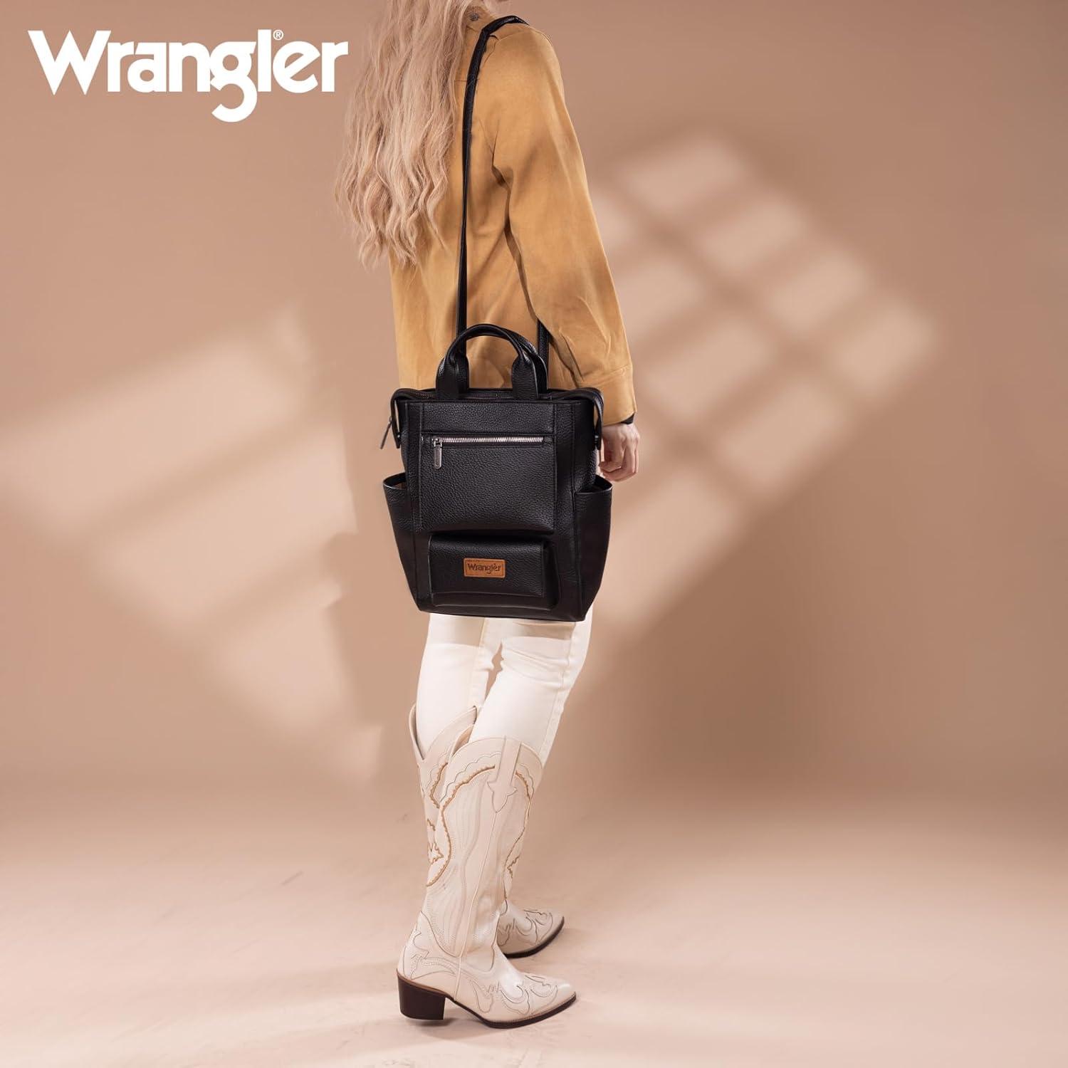 imageMontana West Wrangler Cow Print Backpack Purse for Women Vegan Leather Ladies Convertible Backpack Stylish Anti Theft Backpack with Adjustable StrapPatten Black Black