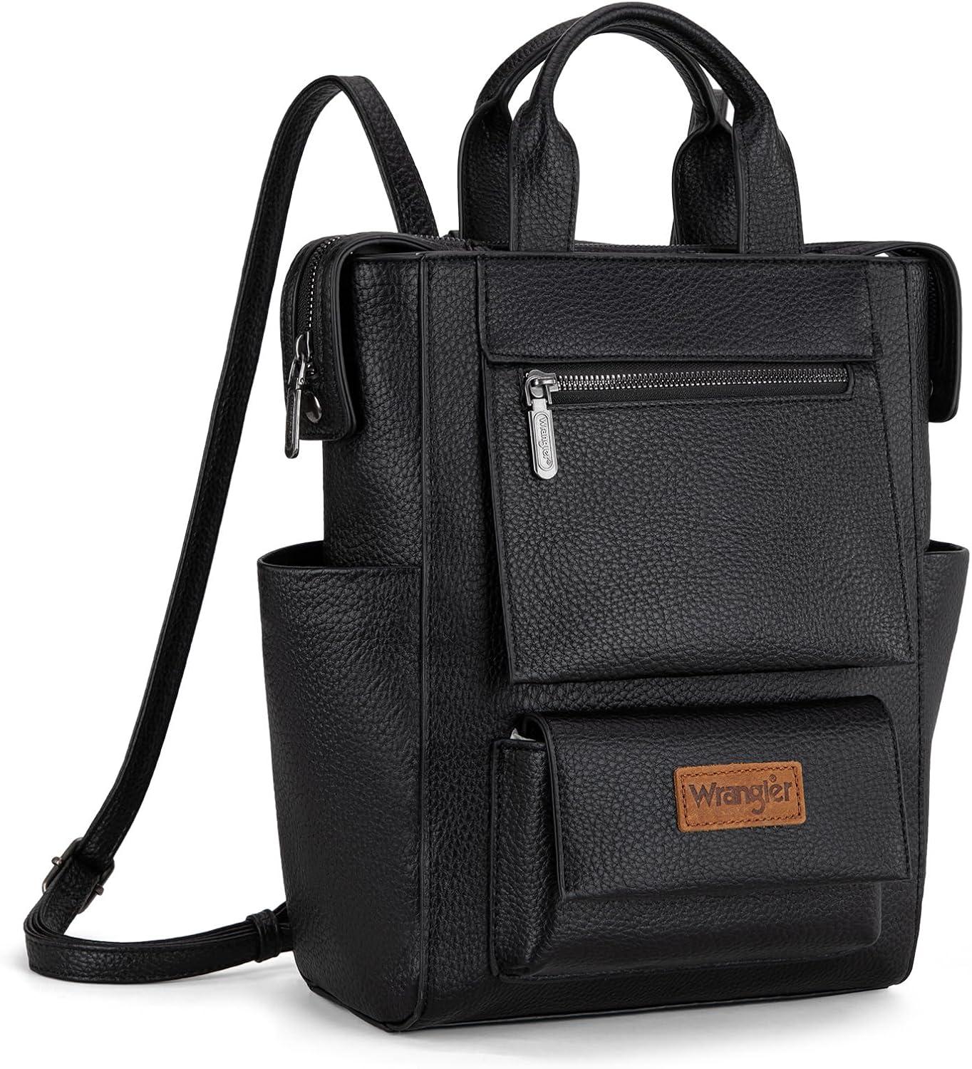 imageMontana West Wrangler Cow Print Backpack Purse for Women Vegan Leather Ladies Convertible Backpack Stylish Anti Theft Backpack with Adjustable StrapPatten Black Black