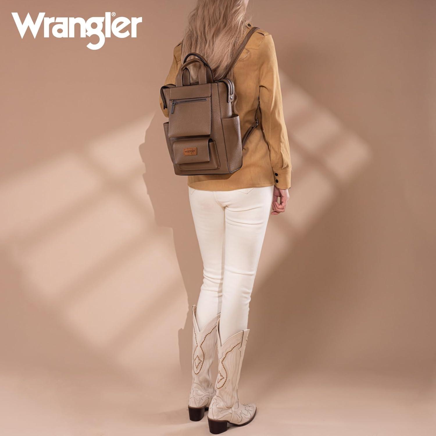 imageMontana West Wrangler Cow Print Backpack Purse for Women Vegan Leather Ladies Convertible Backpack Stylish Anti Theft Backpack with Adjustable StrapPatten Khaki