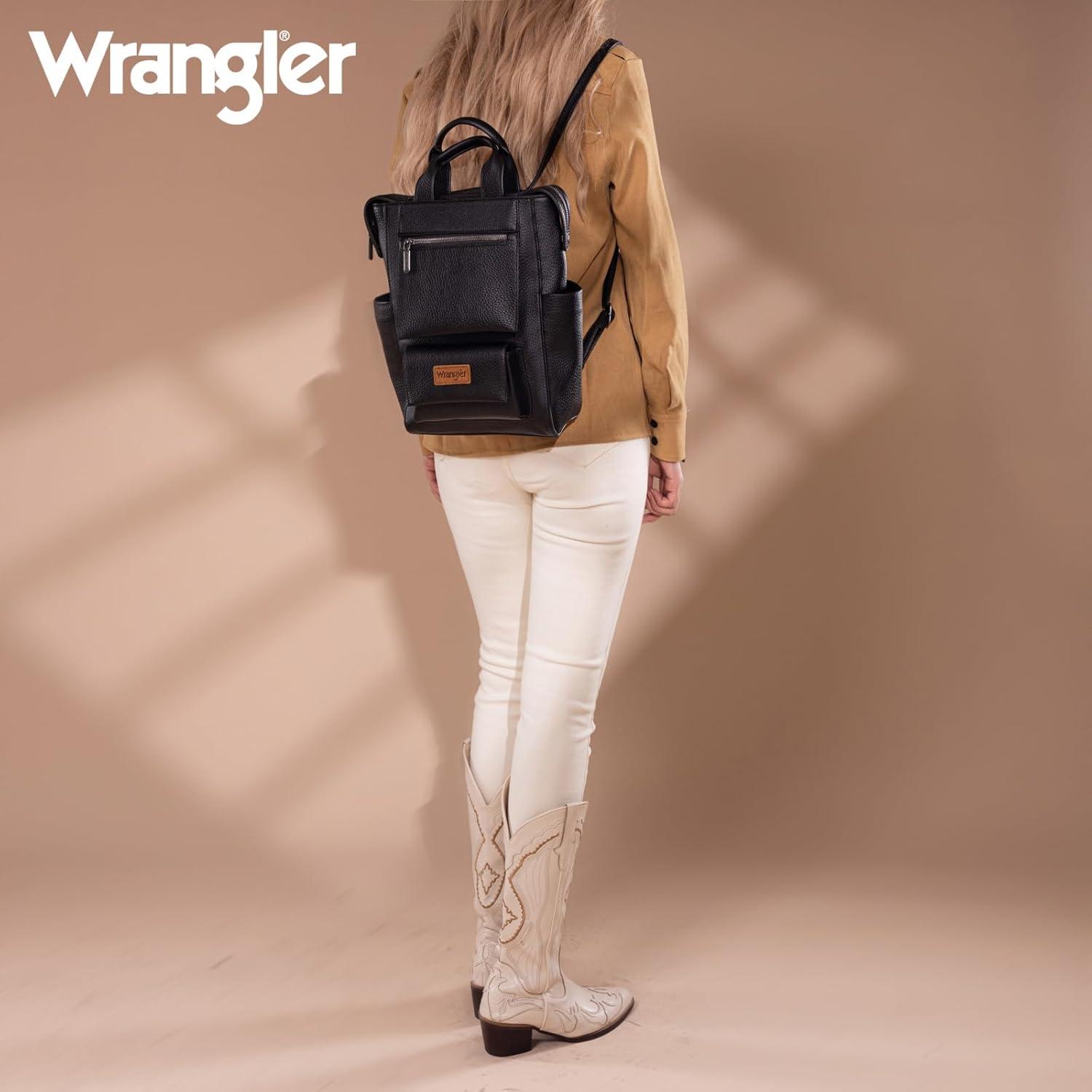 imageMontana West Wrangler Cow Print Backpack Purse for Women Vegan Leather Ladies Convertible Backpack Stylish Anti Theft Backpack with Adjustable StrapPatten Black Black