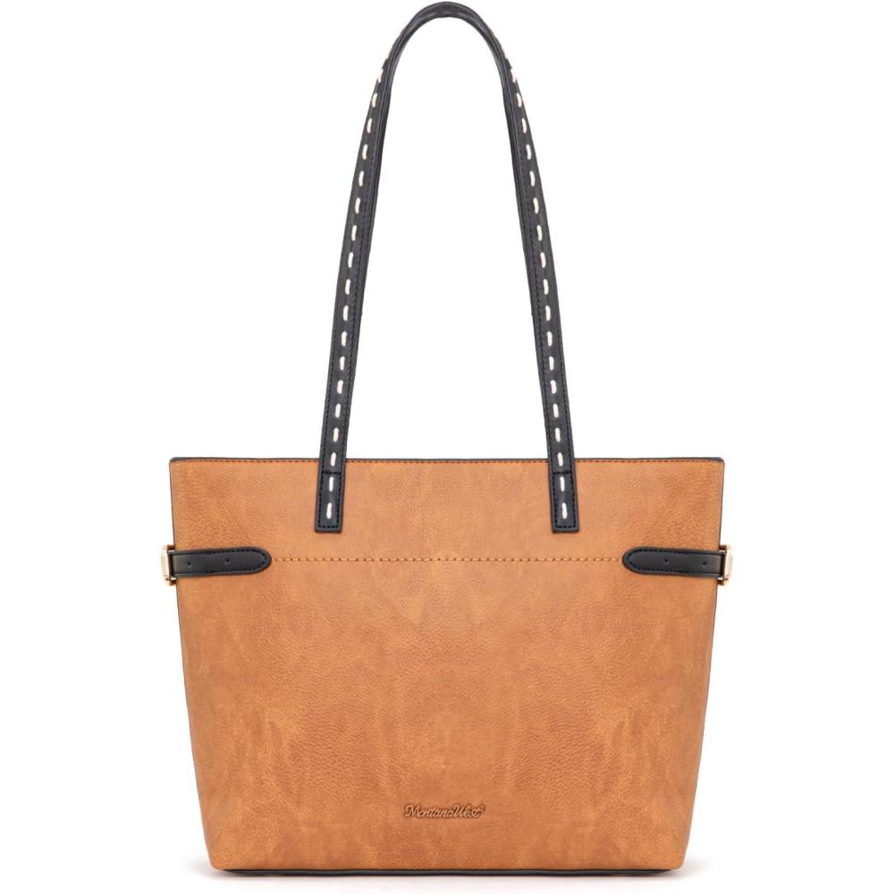 imageMontana West Minimalist Tote Bag for Women handbags Elegant Top Handle Satchel Purse EverydayAmber Brown