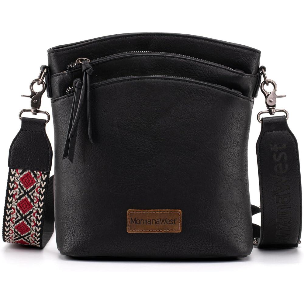 imageMontana West Multi Zip Pocket Large Crossbody Bag With Guitar StrapA Classic Black