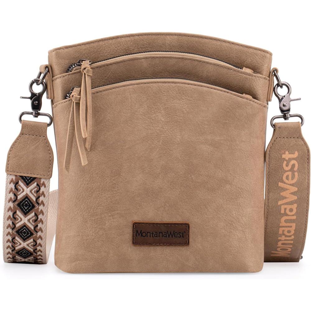 imageMontana West Multi Zip Pocket Large Crossbody Bag With Guitar StrapA Classic Khaki