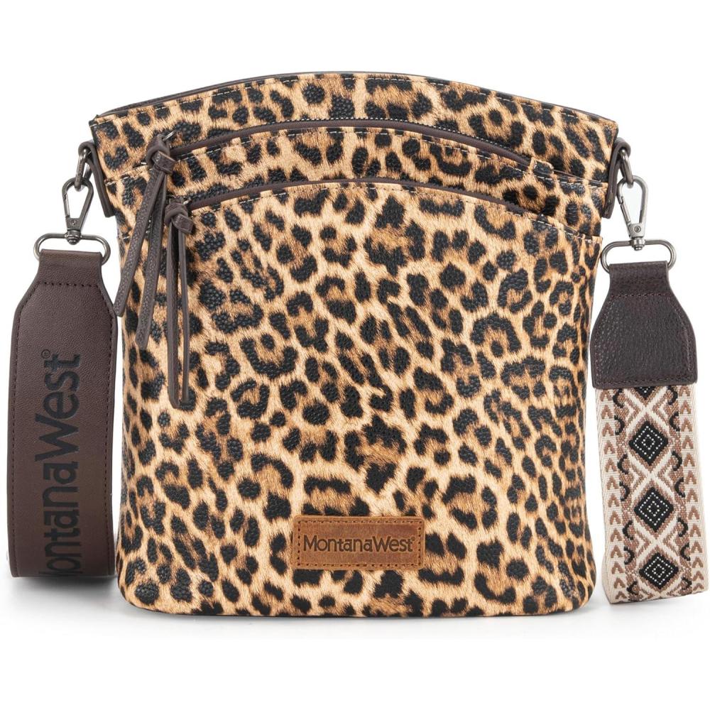 imageMontana West Multi Zip Pocket Large Crossbody Bag With Guitar StrapA Classic Leopard Pattern