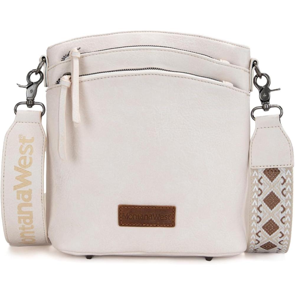 imageMontana West Multi Zip Pocket Large Crossbody Bag With Guitar StrapBeige
