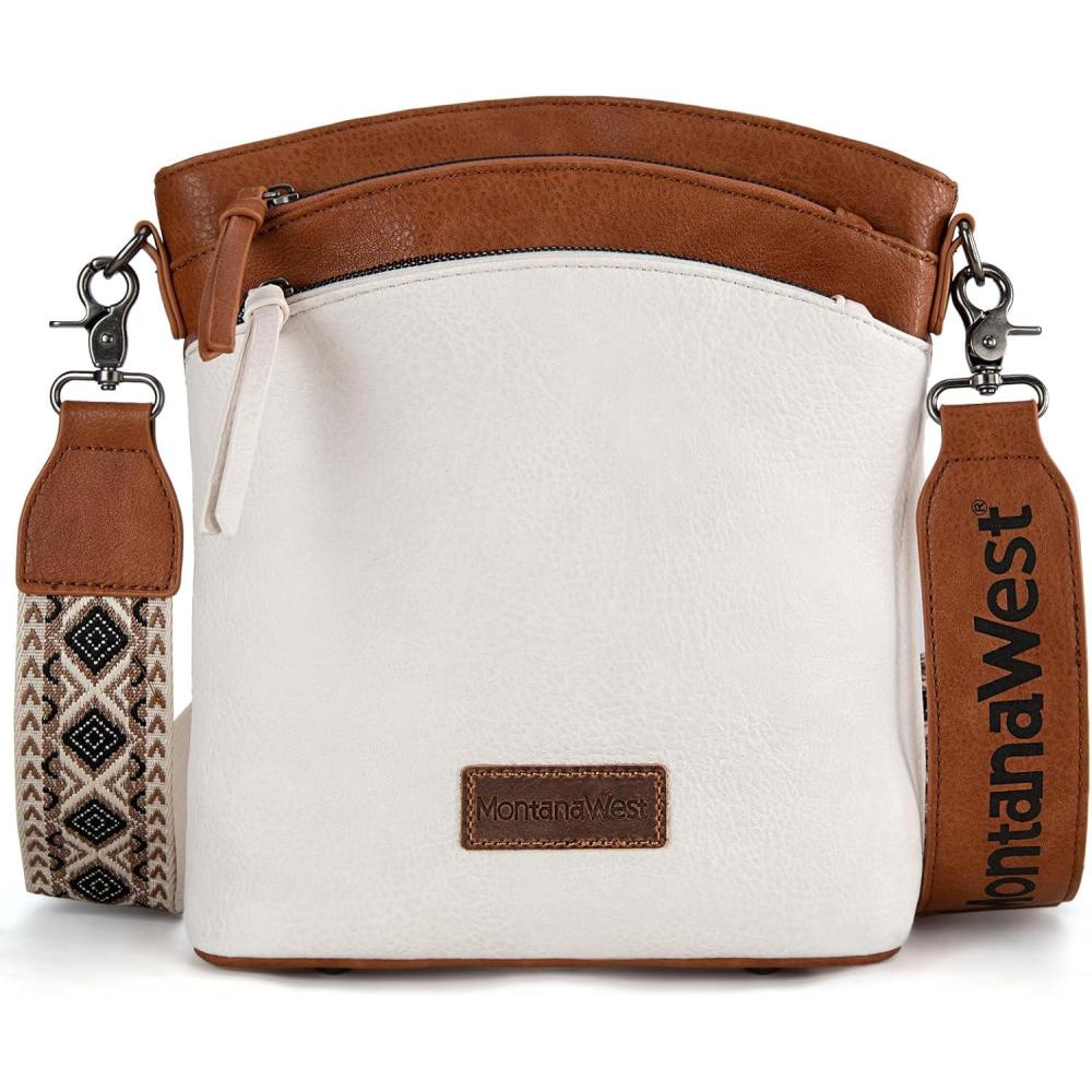 imageMontana West Multi Zip Pocket Large Crossbody Bag With Guitar StrapBrownBeige