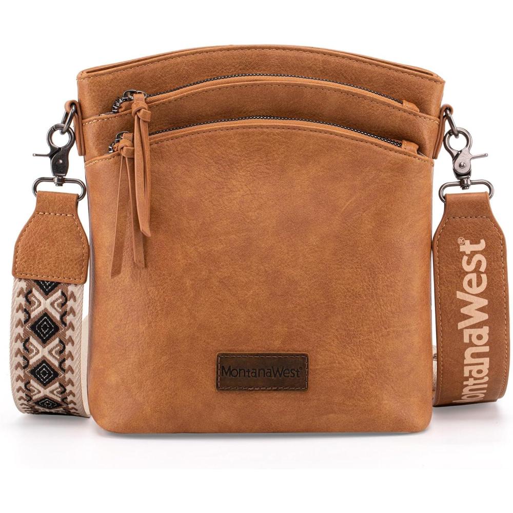 imageMontana West Multi Zip Pocket Large Crossbody Bag With Guitar StrapClassic Brown