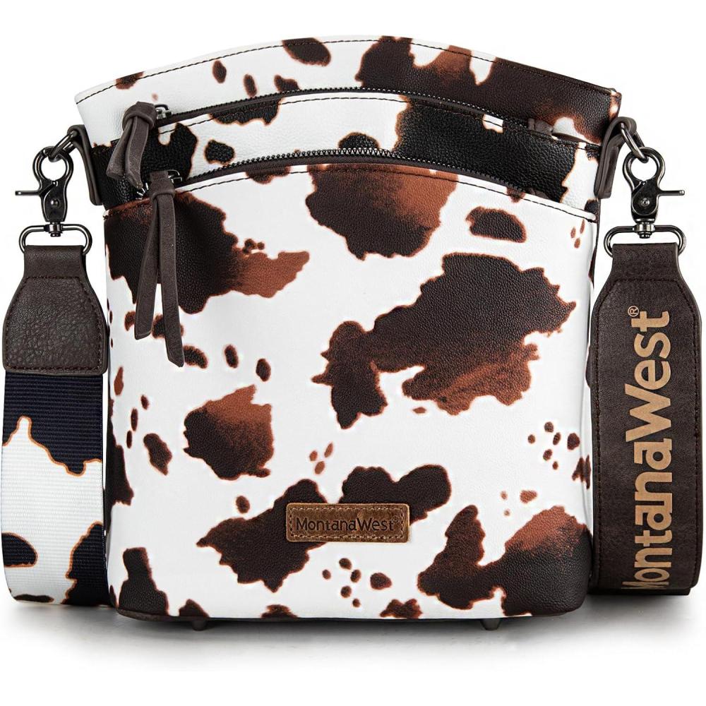 imageMontana West Multi Zip Pocket Large Crossbody Bag With Guitar StrapClassic Cow Pattern
