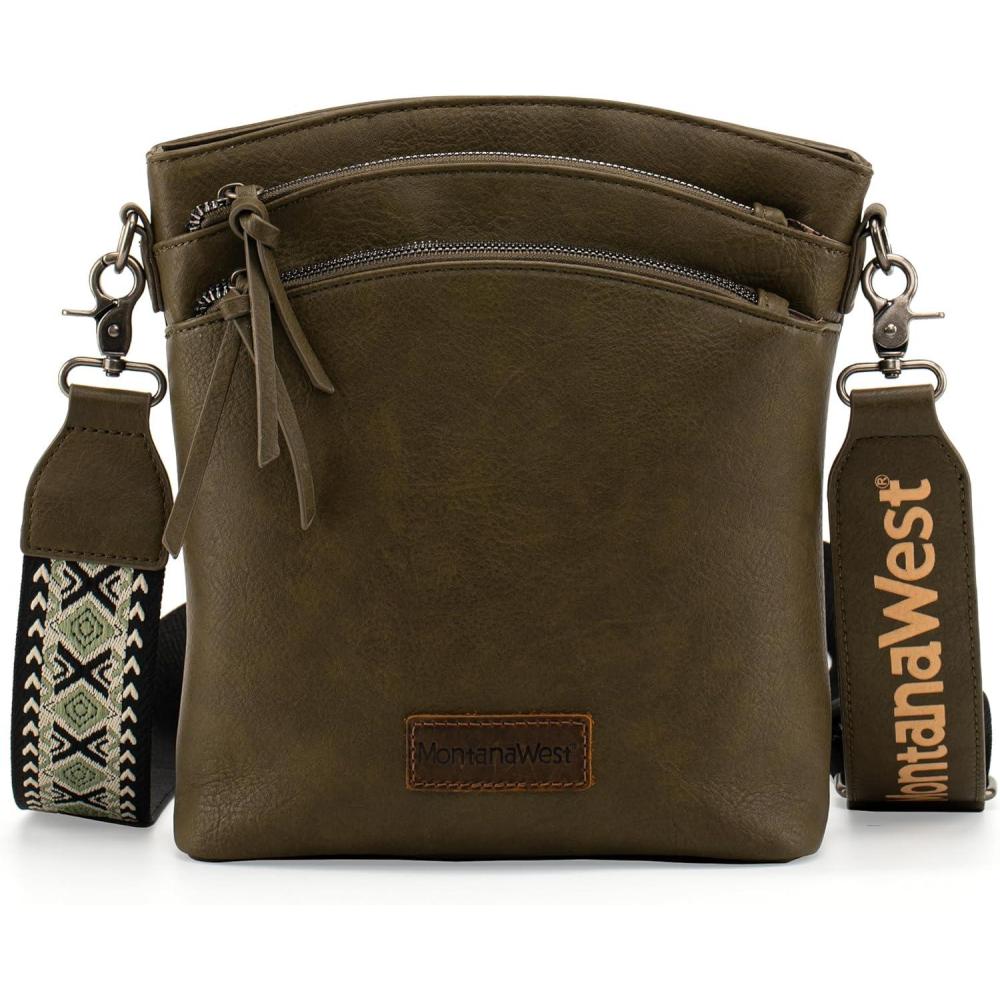 imageMontana West Multi Zip Pocket Large Crossbody Bag With Guitar StrapClassic Dark Green