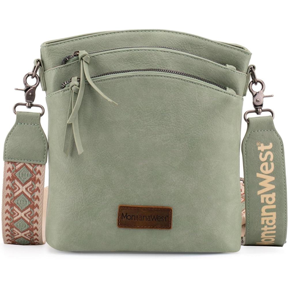 imageMontana West Multi Zip Pocket Large Crossbody Bag With Guitar StrapClassic Green