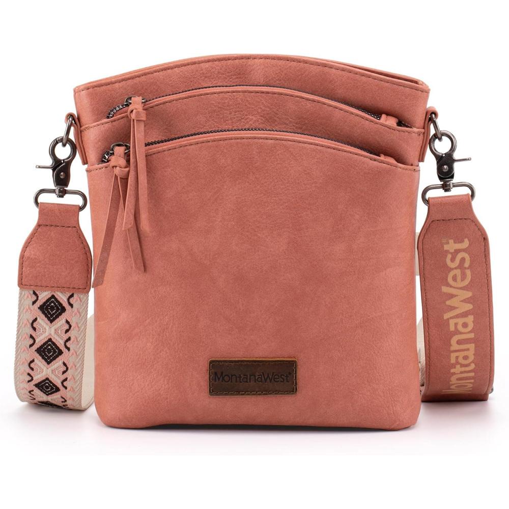 imageMontana West Multi Zip Pocket Large Crossbody Bag With Guitar StrapClassic Pink