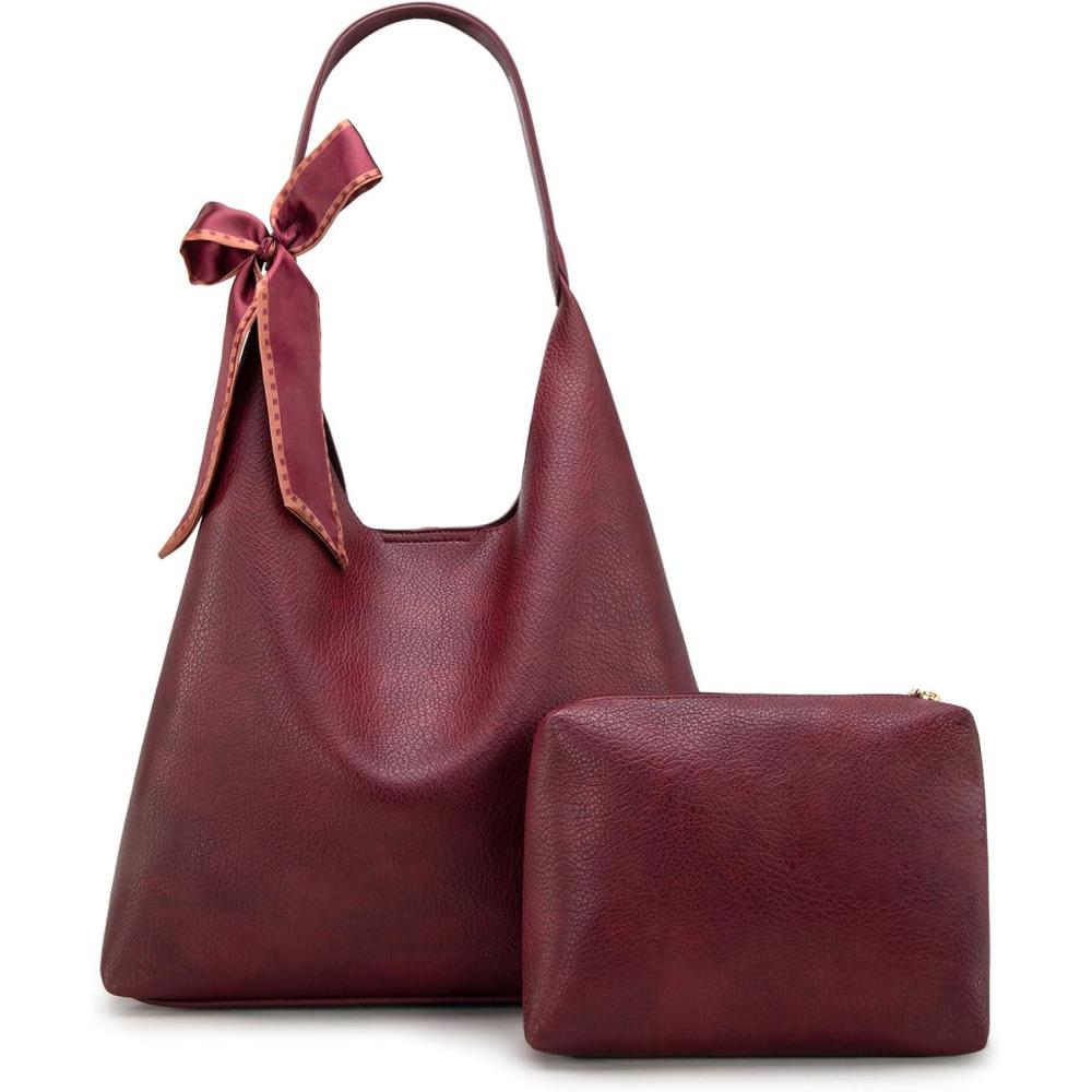 imageMontana West Slouchy Hobo Bag for Women Shoulder Purses and Handbags with ScarfBurgundy Red