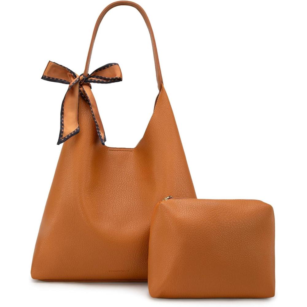 imageMontana West Slouchy Hobo Bag for Women Shoulder Purses and Handbags with ScarfCaramel Brown