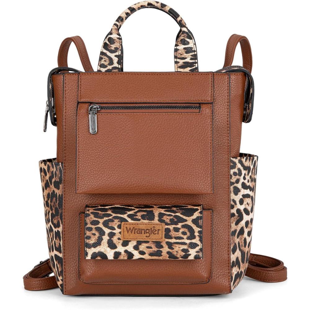 imageMontana West Wrangler Cow Print Backpack Purse for Women Vegan Leather Ladies Convertible Backpack Stylish Anti Theft Backpack with Adjustable StrapA Patten Leopard Print