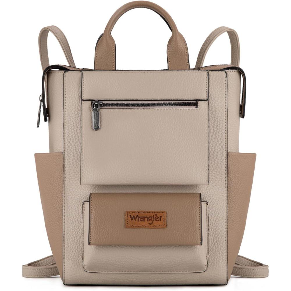 imageMontana West Wrangler Cow Print Backpack Purse for Women Vegan Leather Ladies Convertible Backpack Stylish Anti Theft Backpack with Adjustable StrapLight Khaki