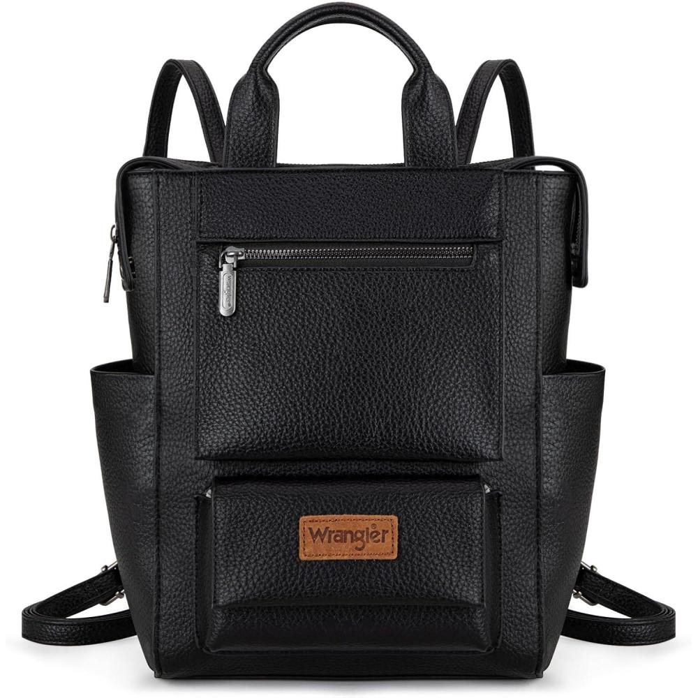 imageMontana West Wrangler Cow Print Backpack Purse for Women Vegan Leather Ladies Convertible Backpack Stylish Anti Theft Backpack with Adjustable StrapPatten Black Black