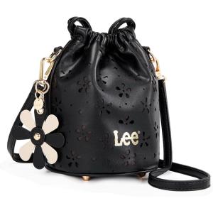 LEE Crossbody Bags for Women-Leather Bucket Bag with Detachable Strap Water Resistant Small Lightweight Bag for Work Travel(Black)