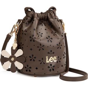 LEE Crossbody Bags for Women-Leather Bucket Bag with Detachable Strap Water Resistant Small Lightweight Bag for Work Travel(Coffee)