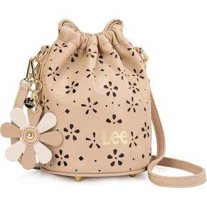 LEE Crossbody Bags for Women-Leather Bucket Bag with Detachable Strap Water Resistant Small Lightweight Bag for Work Travel(Khaki)