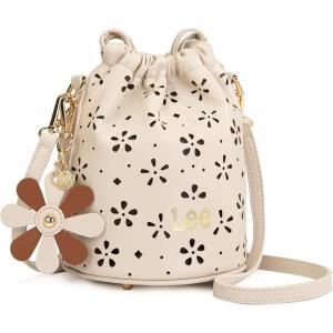 LEE Crossbody Bags for Women-Leather Bucket Bag with Detachable Strap Water Resistant Small Lightweight Bag for Work Travel(Tan)