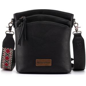 Montana West Multi Zip Pocket Large Crossbody Bag With Guitar Strap(A Classic Black)