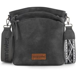 Montana West Multi Zip Pocket Large Crossbody Bag With Guitar Strap(A Gray)
