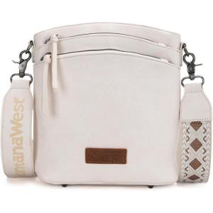 Montana West Multi Zip Pocket Large Crossbody Bag With Guitar Strap(Beige)