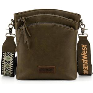 Montana West Multi Zip Pocket Large Crossbody Bag With Guitar Strap(Classic Dark Green)