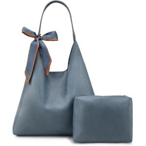 Montana West Slouchy Hobo Bag for Women Shoulder Purses and Handbags with Scarf(Distant Blue)