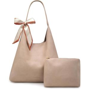 Montana West Slouchy Hobo Bag for Women Shoulder Purses and Handbags with Scarf(Mousse Tan)