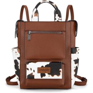 Montana West Wrangler Cow Print Backpack Purse for Women Vegan Leather Ladies Convertible Backpack Stylish Anti Theft Backpack with Adjustable Strap(A Classic Brown-cow Print)