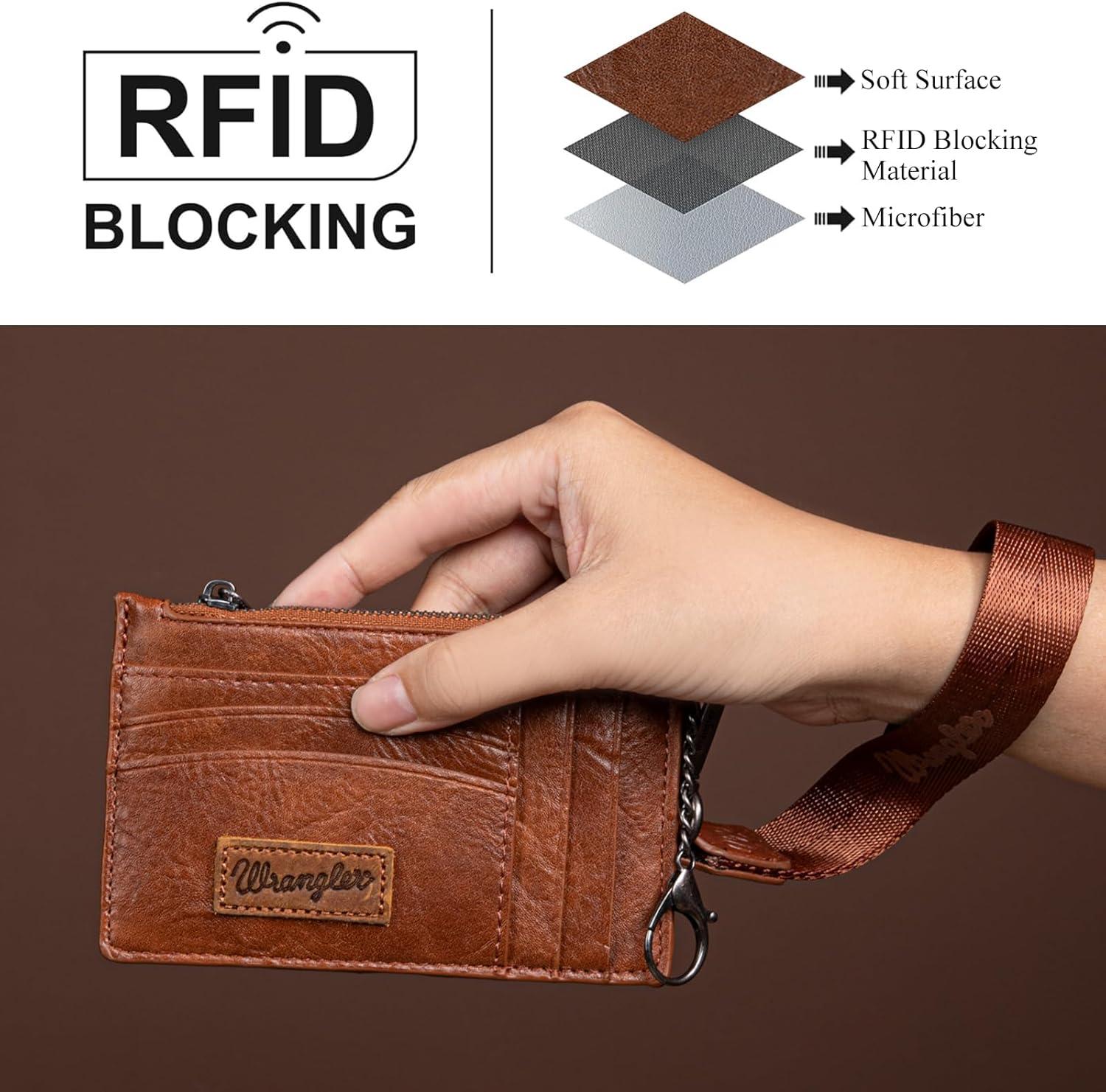 imageMontana West X Wrangler Credit Card Holders Slim Credit Card Holder Wallet Women RFID Card Holder Wallet Keychain WristletABrown