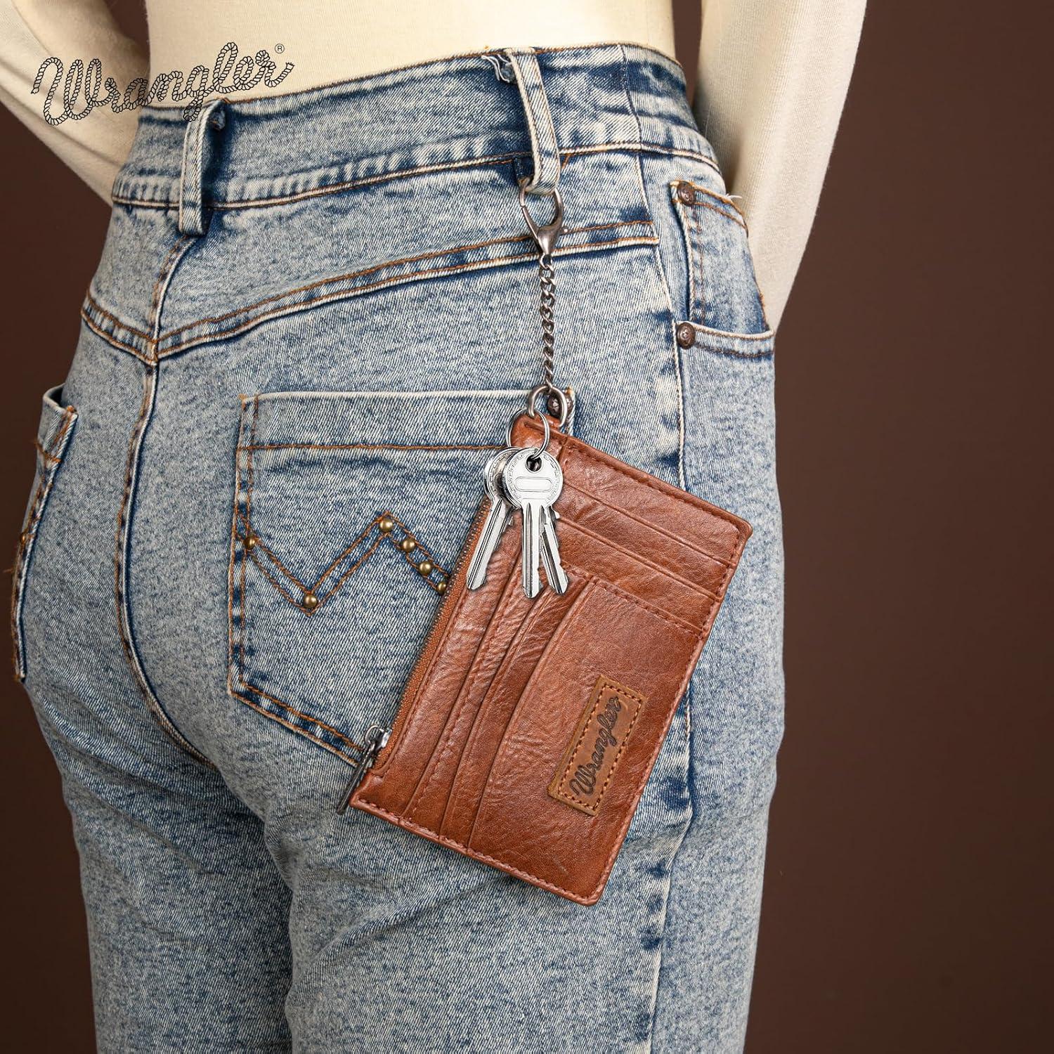 imageMontana West X Wrangler Credit Card Holders Slim Credit Card Holder Wallet Women RFID Card Holder Wallet Keychain WristletABrown