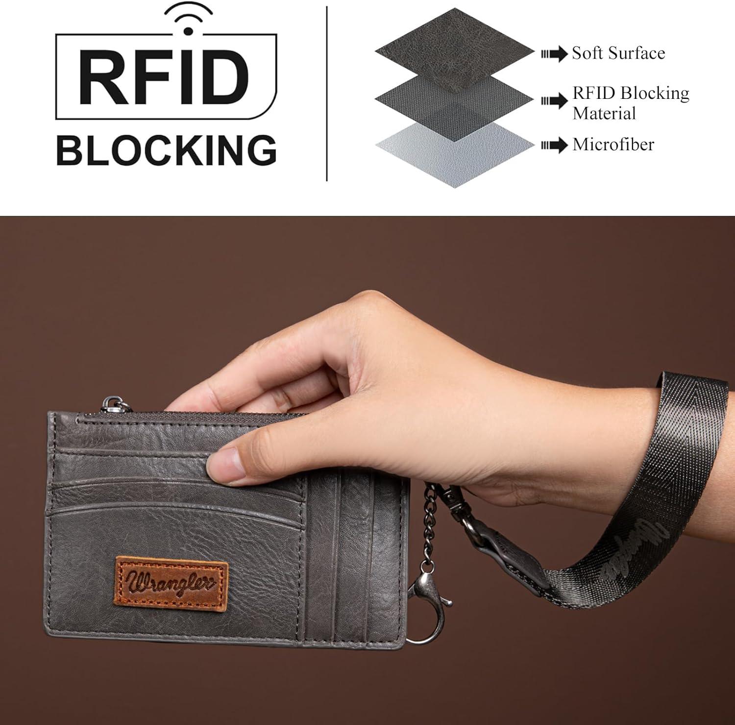 imageMontana West X Wrangler Credit Card Holders Slim Credit Card Holder Wallet Women RFID Card Holder Wallet Keychain WristletAGrey